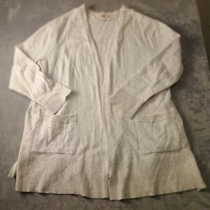 Style & Co Cardigan Sweater Womens XL White Speckled Open Front Pockets Longline